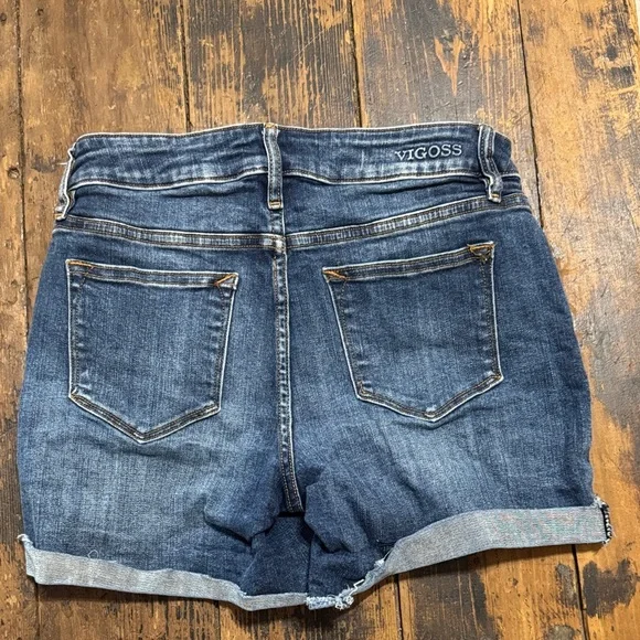 Vigoss Distressed Dark Blue Denim Roll-Cuff Shorts - Picture 2 of 5